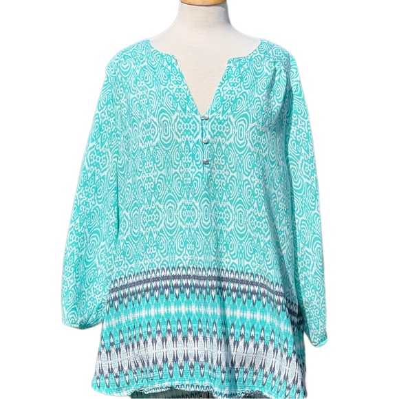 Kim Rogers Aqua and Black Patterned Blouse - Picture 11 of 11